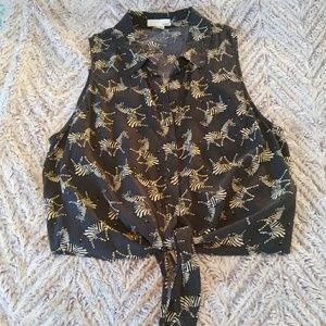 Zebra Print Button Down Blouse